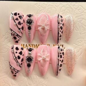Pink and Black Handmade Nail Set